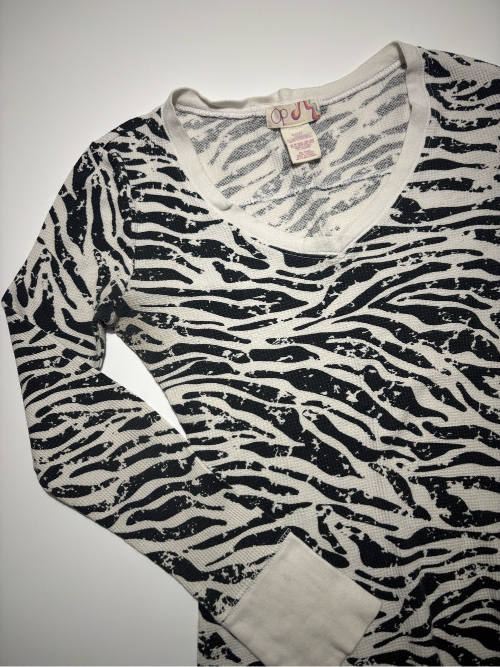 Ocean Pacific Black & White Y2K Zebra Print Cotton Long Sleeve Top